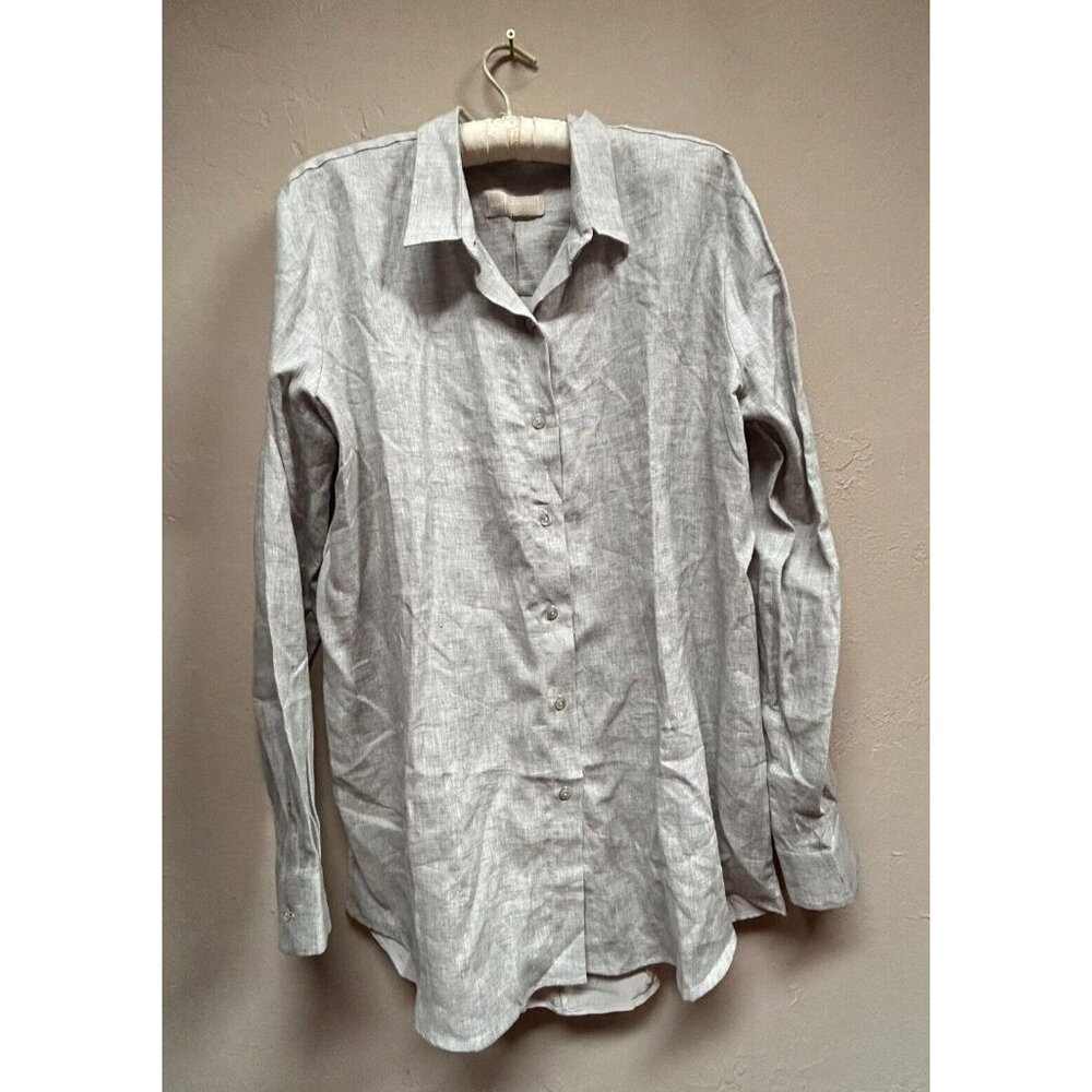 120% Lino Natural Luxury Women's Linen Long Sleeve Shirt XL Split Back New $535